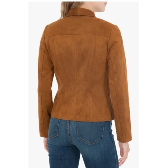 KUT FROM THE KLOTH NEW $89 Carina Faux Suede Drape Moto Jacket Brandy XS - Picture 5 of 7